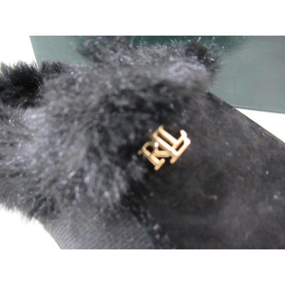 Ralph Lauren Jinny Mules Slip On Sneaker Cozy Faux Fur Trim Suede Black - Picture 7 of 8